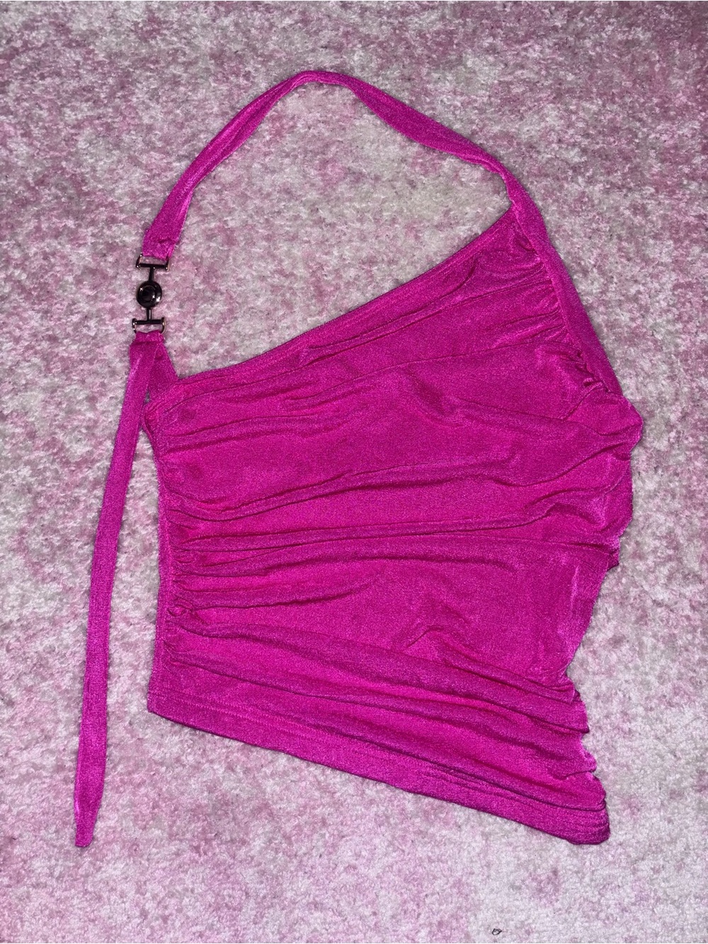 SHEIN Fuchsia One-Shoulder Ruched Halter Tank